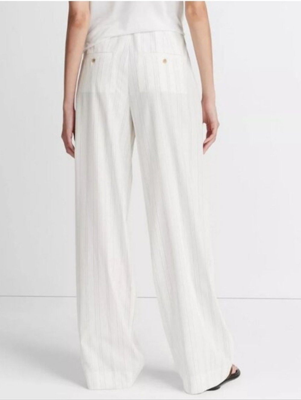Vince Striped Pleated Wide Leg Trousers Women’s Size 10 White Beige Lightweight - Picture 2 of 10